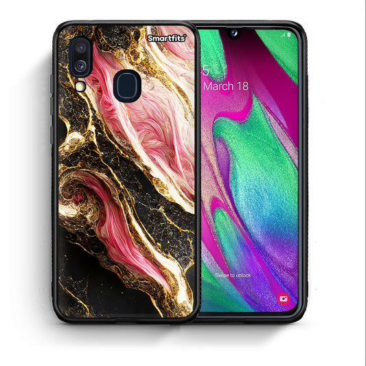Θήκη Samsung A40 Glamorous Pink Marble από τη Smartfits με σχέδιο στο πίσω μέρος και μαύρο περίβλημα | Samsung A40 Glamorous Pink Marble case with colorful back and black bezels