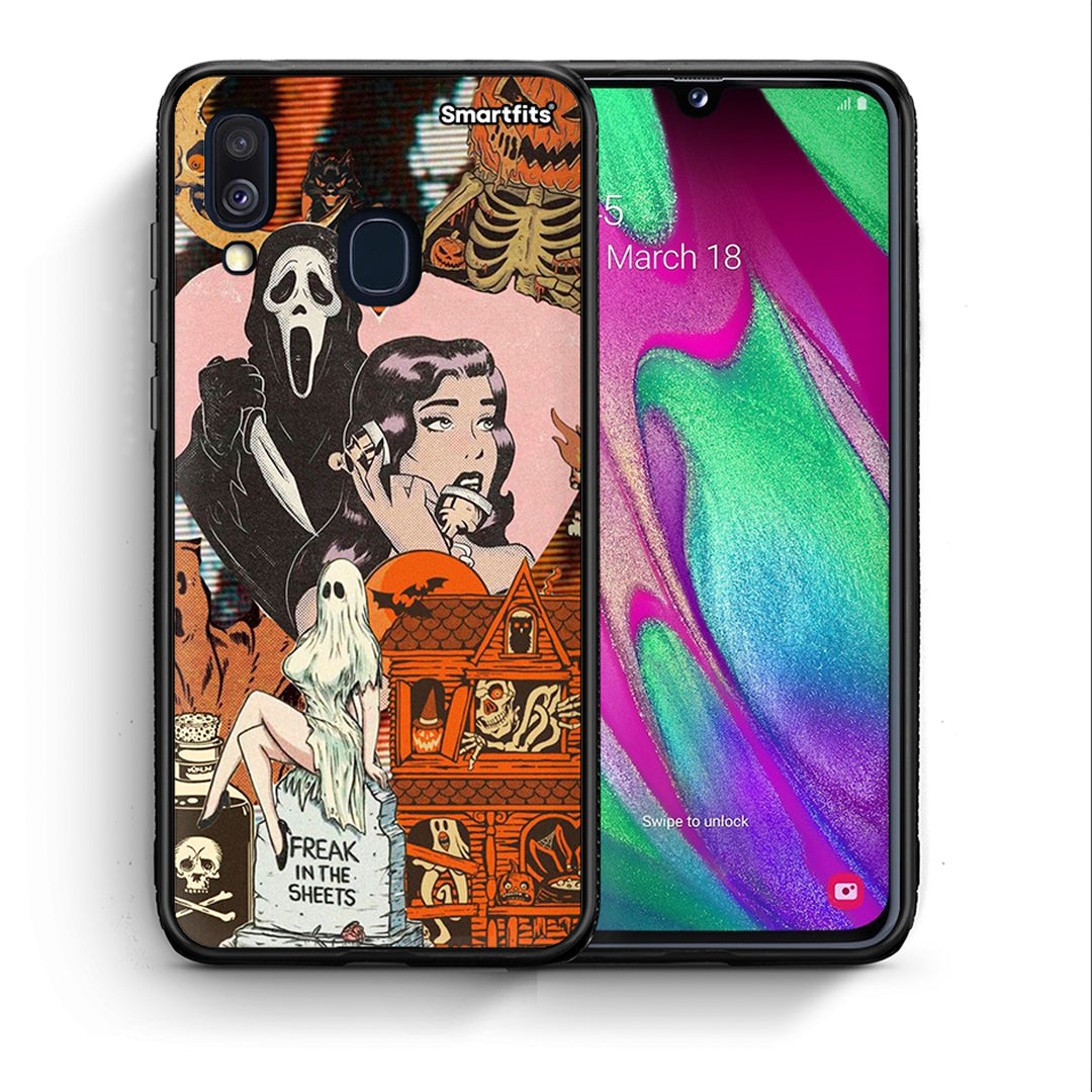Θήκη Samsung A40 Halloween Collage από τη Smartfits με σχέδιο στο πίσω μέρος και μαύρο περίβλημα | Samsung A40 Halloween Collage case with colorful back and black bezels