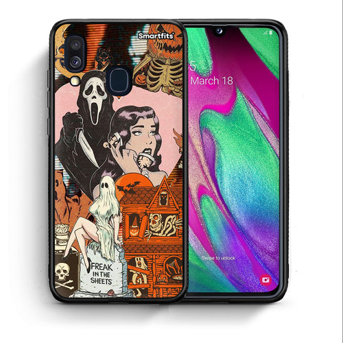 Θήκη Samsung A40 Halloween Collage από τη Smartfits με σχέδιο στο πίσω μέρος και μαύρο περίβλημα | Samsung A40 Halloween Collage case with colorful back and black bezels