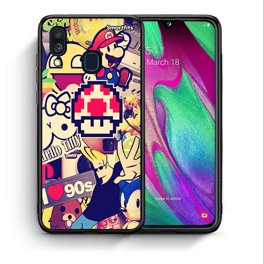 Θήκη Samsung A40 Love The 90s από τη Smartfits με σχέδιο στο πίσω μέρος και μαύρο περίβλημα | Samsung A40 Love The 90s case with colorful back and black bezels