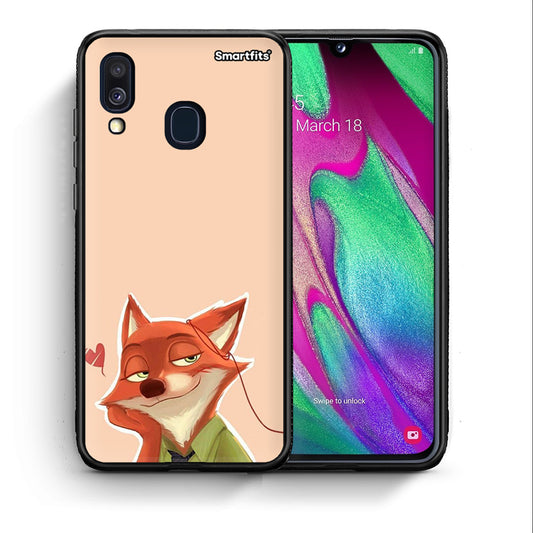 Θήκη Samsung A40 Nick Wilde And Judy Hopps Love 1 από τη Smartfits με σχέδιο στο πίσω μέρος και μαύρο περίβλημα | Samsung A40 Nick Wilde And Judy Hopps Love 1 case with colorful back and black bezels