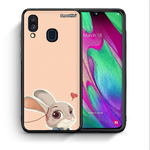 Θήκη Samsung A40 Nick Wilde And Judy Hopps Love 2 από τη Smartfits με σχέδιο στο πίσω μέρος και μαύρο περίβλημα | Samsung A40 Nick Wilde And Judy Hopps Love 2 case with colorful back and black bezels