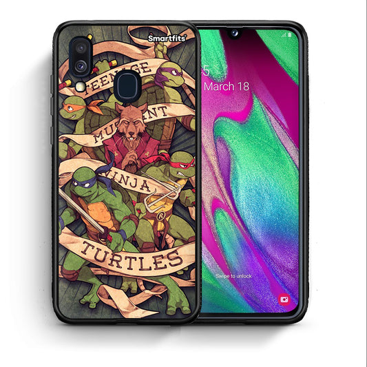 Θήκη Samsung A40 Ninja Turtles από τη Smartfits με σχέδιο στο πίσω μέρος και μαύρο περίβλημα | Samsung A40 Ninja Turtles case with colorful back and black bezels