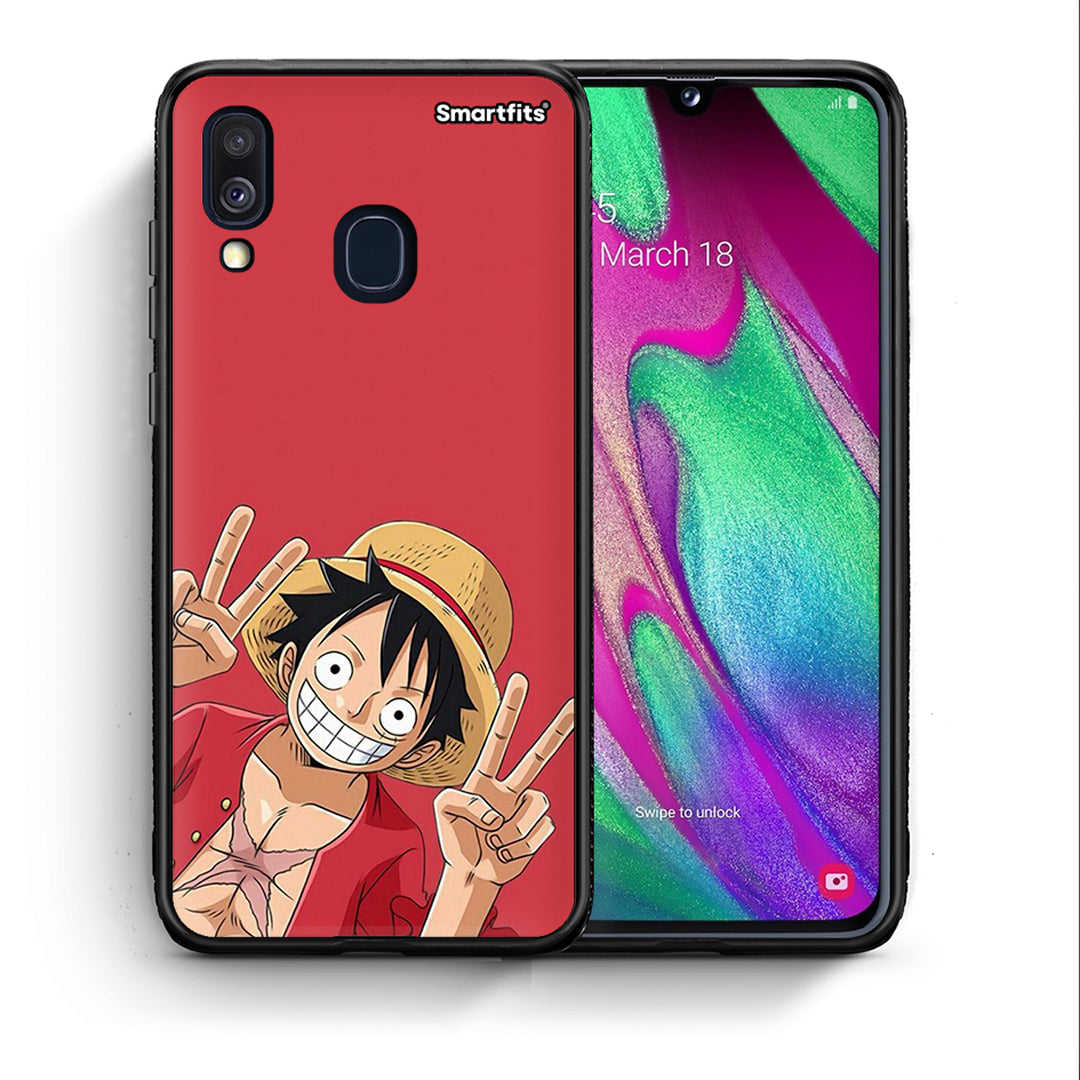 Θήκη Samsung A40 Pirate Luffy από τη Smartfits με σχέδιο στο πίσω μέρος και μαύρο περίβλημα | Samsung A40 Pirate Luffy case with colorful back and black bezels