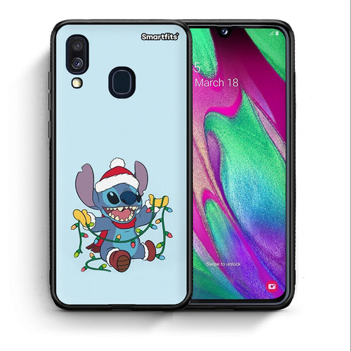 Θήκη Samsung A40 Santa Stich από τη Smartfits με σχέδιο στο πίσω μέρος και μαύρο περίβλημα | Samsung A40 Santa Stich case with colorful back and black bezels