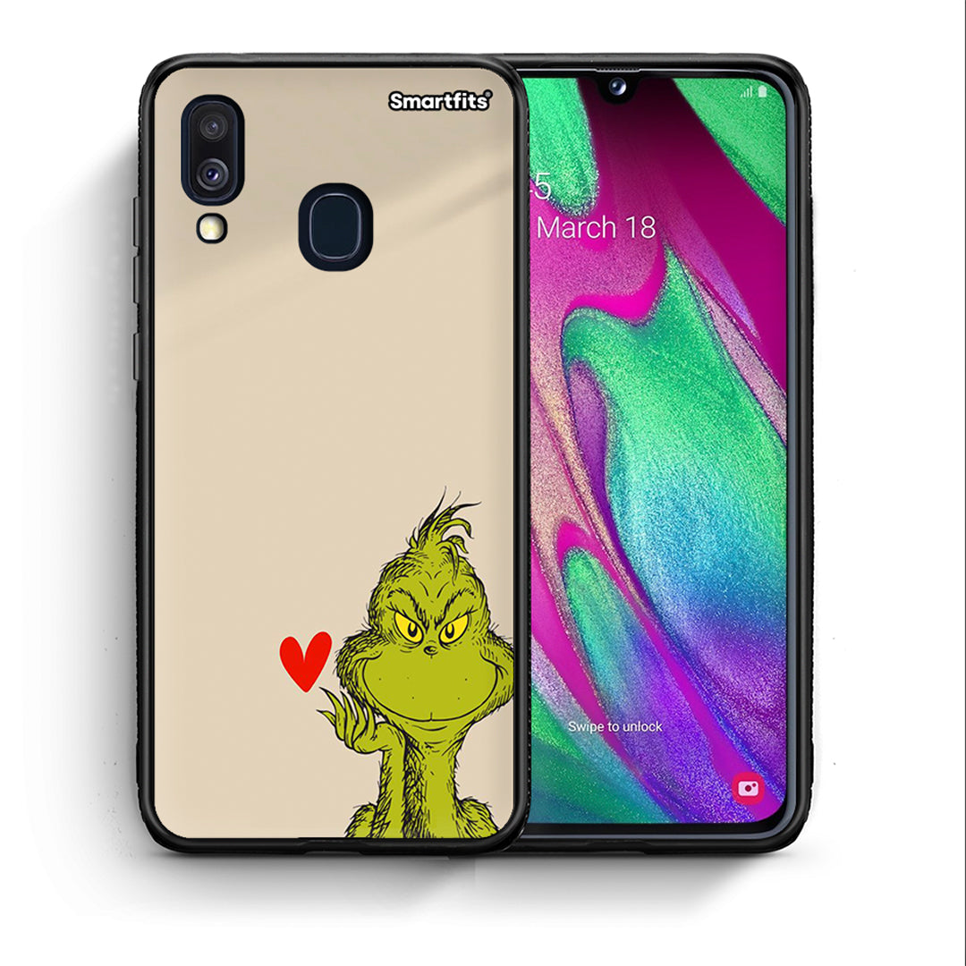Θήκη Samsung A40 Xmas Grinch από τη Smartfits με σχέδιο στο πίσω μέρος και μαύρο περίβλημα | Samsung A40 Xmas Grinch case with colorful back and black bezels