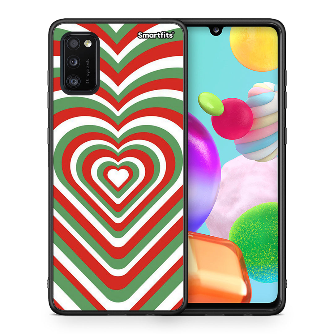 Θήκη Samsung A41 Christmas Hearts από τη Smartfits με σχέδιο στο πίσω μέρος και μαύρο περίβλημα | Samsung A41 Christmas Hearts case with colorful back and black bezels