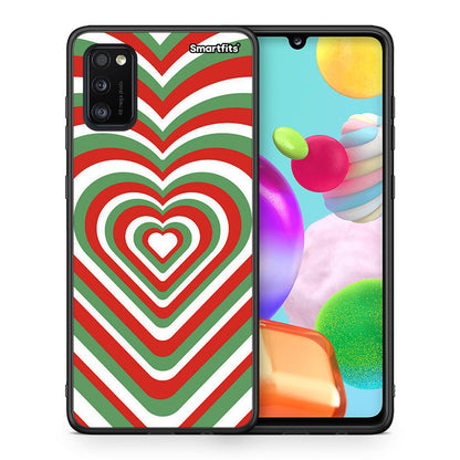 Θήκη Samsung A41 Christmas Hearts από τη Smartfits με σχέδιο στο πίσω μέρος και μαύρο περίβλημα | Samsung A41 Christmas Hearts case with colorful back and black bezels