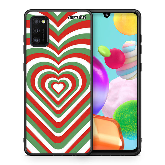Θήκη Samsung A41 Christmas Hearts από τη Smartfits με σχέδιο στο πίσω μέρος και μαύρο περίβλημα | Samsung A41 Christmas Hearts case with colorful back and black bezels