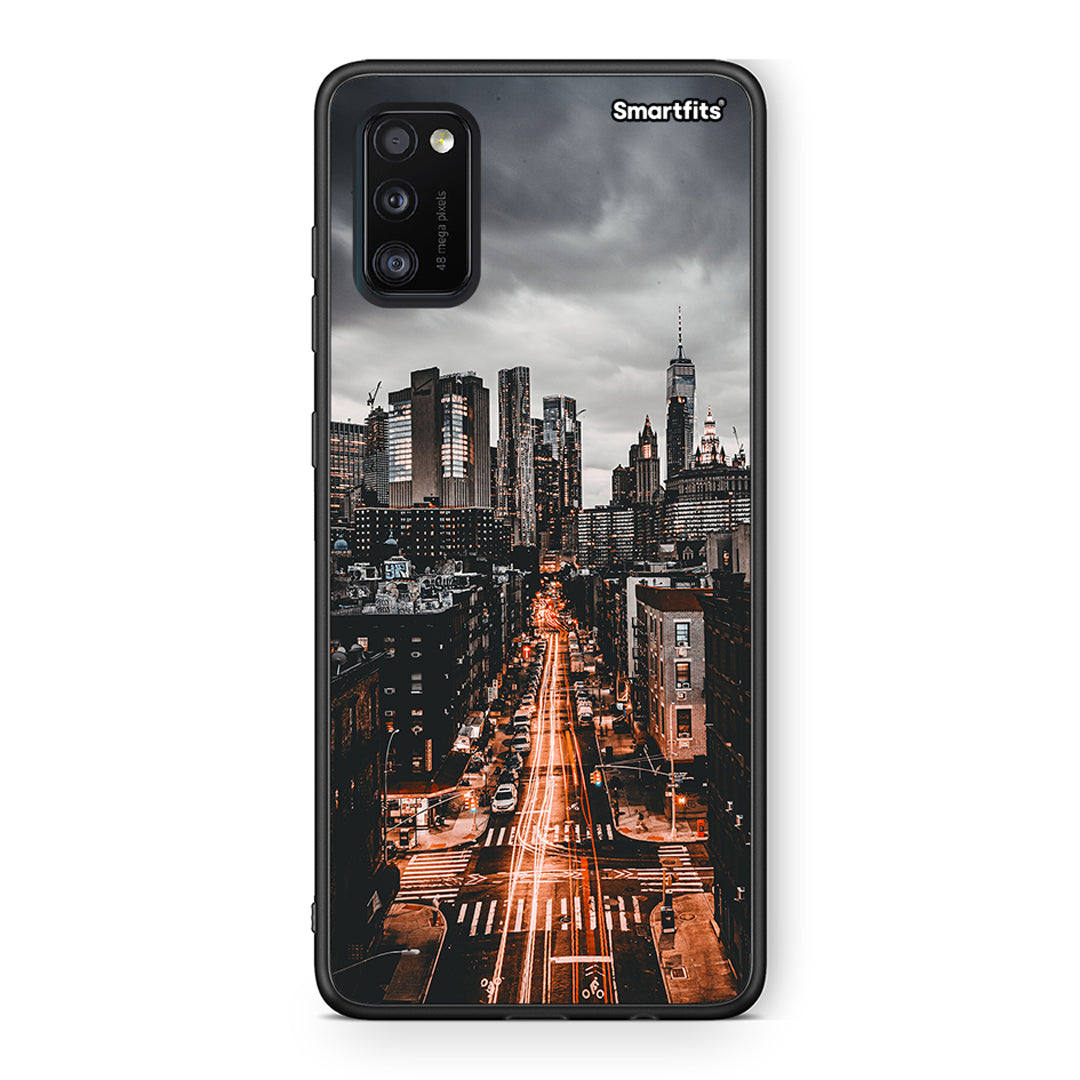 Samsung A41 City Lights θήκη από τη Smartfits με σχέδιο στο πίσω μέρος και μαύρο περίβλημα | Smartphone case with colorful back and black bezels by Smartfits