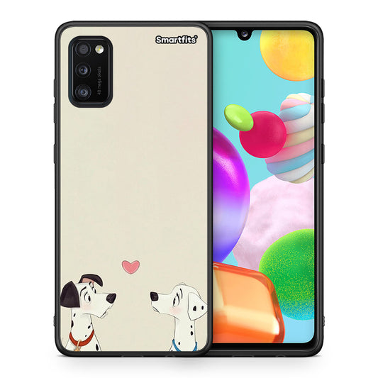 Θήκη Samsung A41 Dalmatians Love από τη Smartfits με σχέδιο στο πίσω μέρος και μαύρο περίβλημα | Samsung A41 Dalmatians Love case with colorful back and black bezels