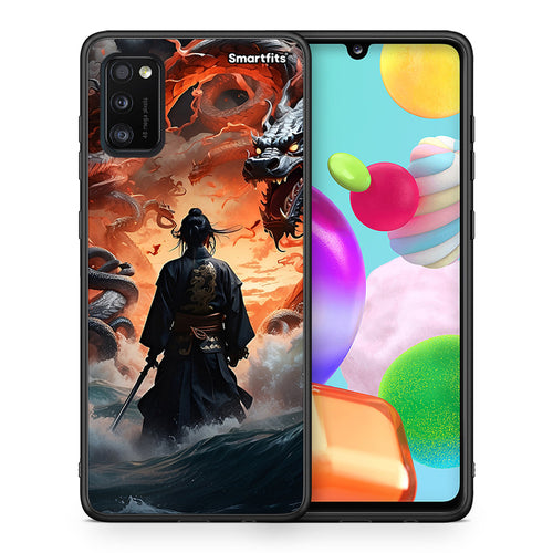 Θήκη Samsung A41 Dragons Fight από τη Smartfits με σχέδιο στο πίσω μέρος και μαύρο περίβλημα | Samsung A41 Dragons Fight case with colorful back and black bezels