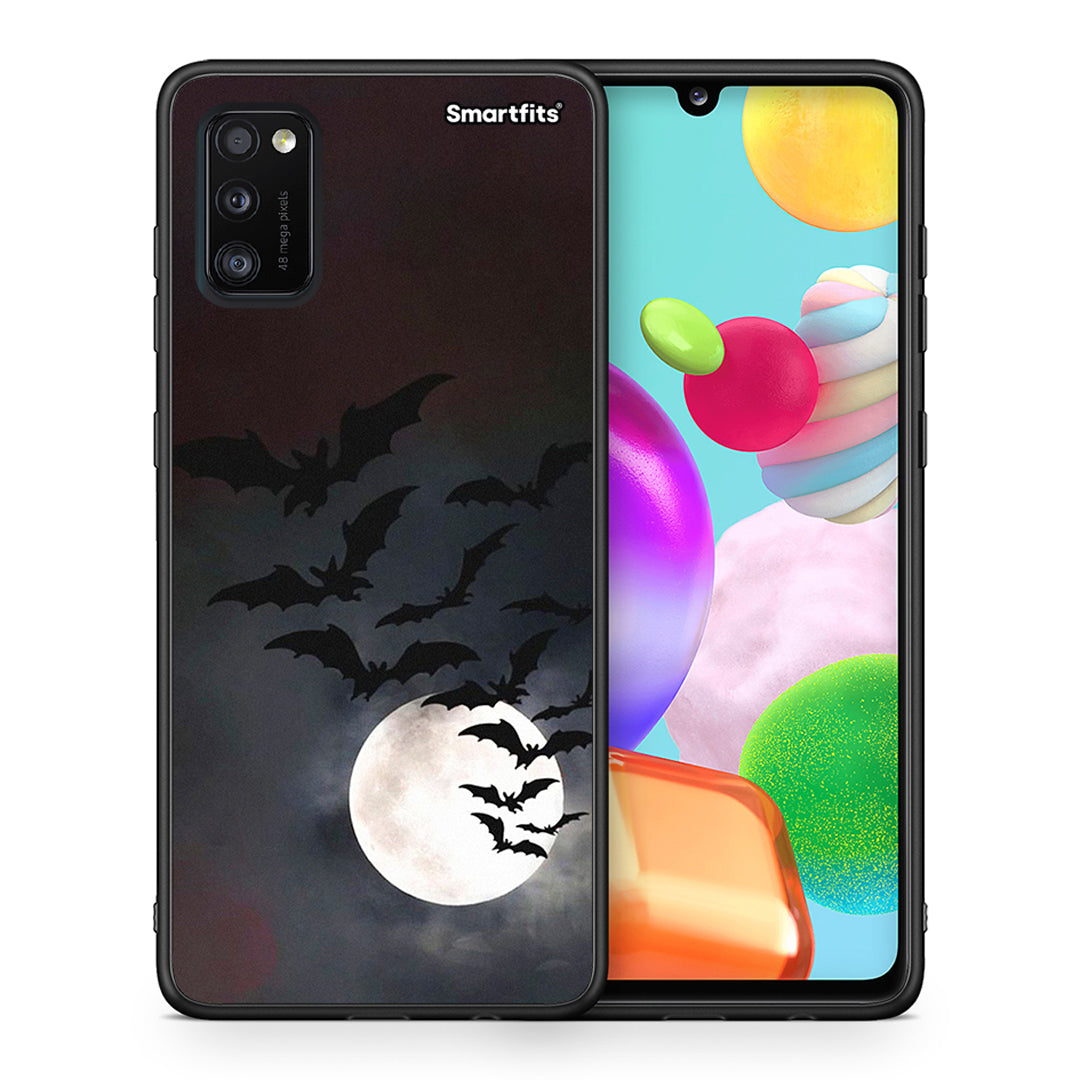 Θήκη Samsung A41 Halloween Bat Night από τη Smartfits με σχέδιο στο πίσω μέρος και μαύρο περίβλημα | Samsung A41 Halloween Bat Night case with colorful back and black bezels