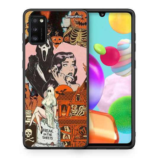 Θήκη Samsung A41 Halloween Collage από τη Smartfits με σχέδιο στο πίσω μέρος και μαύρο περίβλημα | Samsung A41 Halloween Collage case with colorful back and black bezels