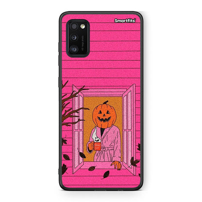 Samsung A41 Halloween Pumpkin Lady Θήκη από τη Smartfits με σχέδιο στο πίσω μέρος και μαύρο περίβλημα | Smartphone case with colorful back and black bezels by Smartfits