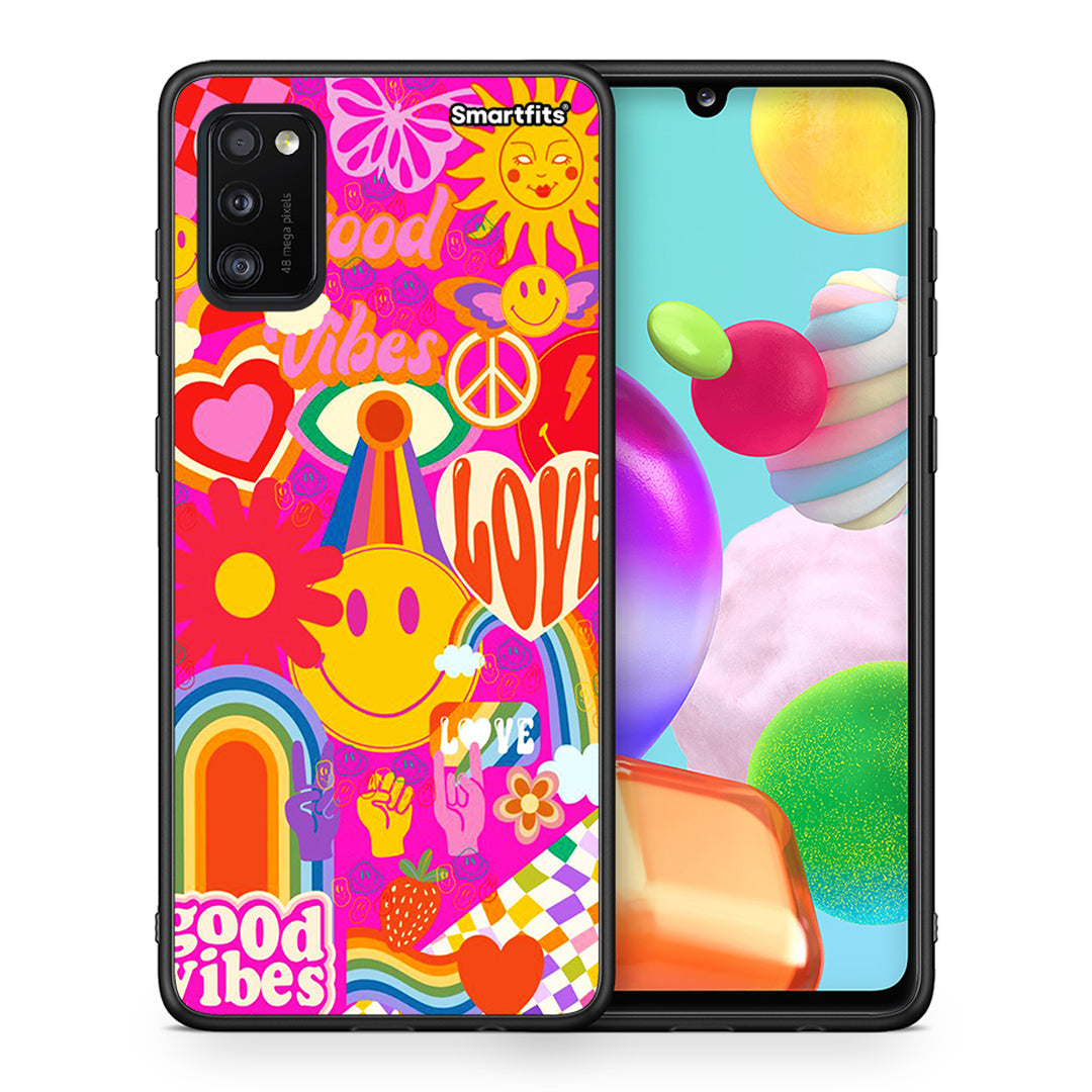 Θήκη Samsung A41 Hippie Love από τη Smartfits με σχέδιο στο πίσω μέρος και μαύρο περίβλημα | Samsung A41 Hippie Love case with colorful back and black bezels