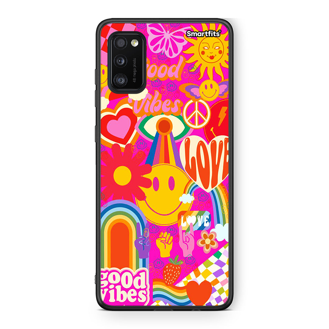 Samsung A41 Hippie Love θήκη από τη Smartfits με σχέδιο στο πίσω μέρος και μαύρο περίβλημα | Smartphone case with colorful back and black bezels by Smartfits