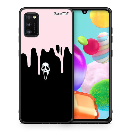 Θήκη Samsung A41 Melting Halloween Mask από τη Smartfits με σχέδιο στο πίσω μέρος και μαύρο περίβλημα | Samsung A41 Melting Halloween Mask case with colorful back and black bezels