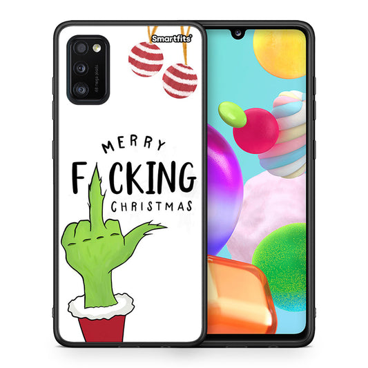 Θήκη Samsung A41 Merry F Xmas από τη Smartfits με σχέδιο στο πίσω μέρος και μαύρο περίβλημα | Samsung A41 Merry F Xmas case with colorful back and black bezels