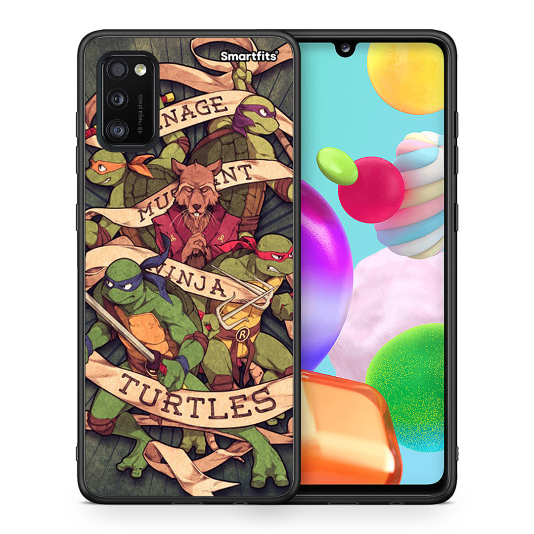 Θήκη Samsung A41 Ninja Turtles από τη Smartfits με σχέδιο στο πίσω μέρος και μαύρο περίβλημα | Samsung A41 Ninja Turtles case with colorful back and black bezels