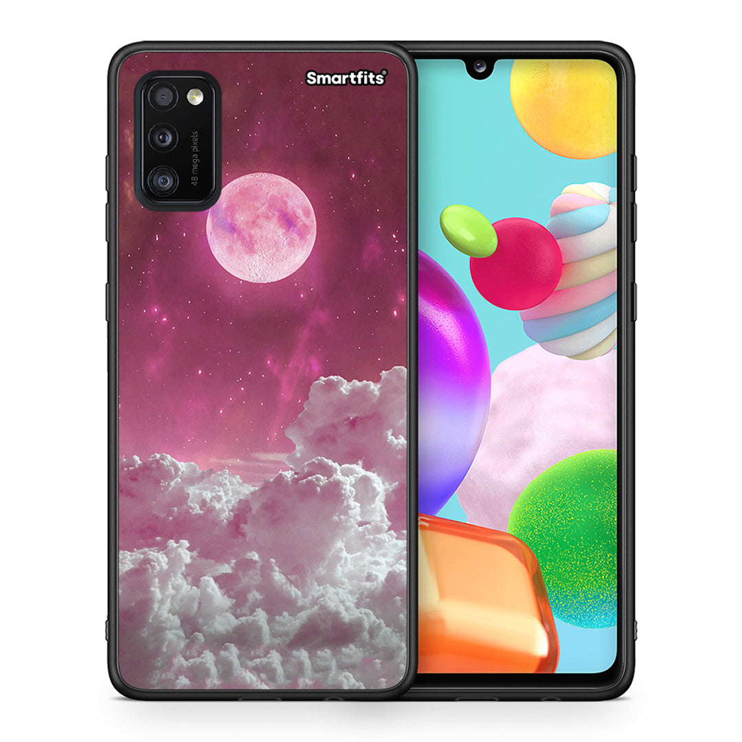 Θήκη Samsung A41 Pink Moon από τη Smartfits με σχέδιο στο πίσω μέρος και μαύρο περίβλημα | Samsung A41 Pink Moon case with colorful back and black bezels