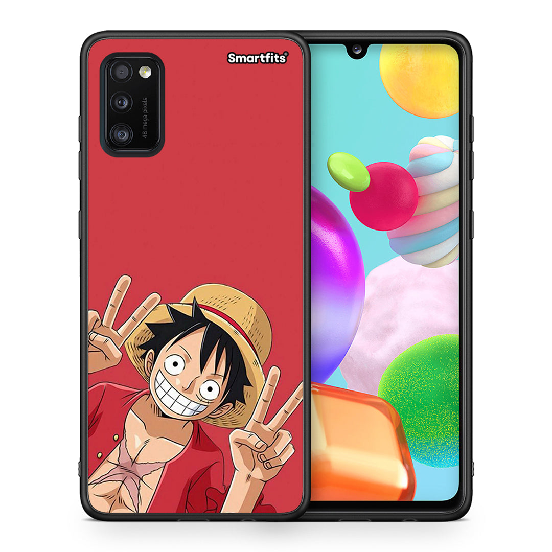 Θήκη Samsung A41 Pirate Luffy από τη Smartfits με σχέδιο στο πίσω μέρος και μαύρο περίβλημα | Samsung A41 Pirate Luffy case with colorful back and black bezels