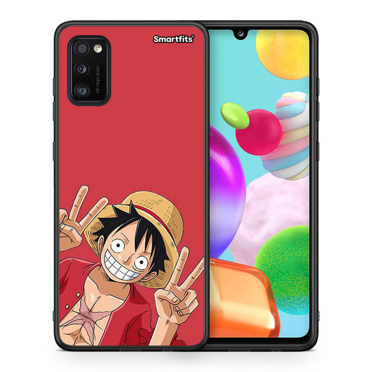 Θήκη Samsung A41 Pirate Luffy από τη Smartfits με σχέδιο στο πίσω μέρος και μαύρο περίβλημα | Samsung A41 Pirate Luffy case with colorful back and black bezels