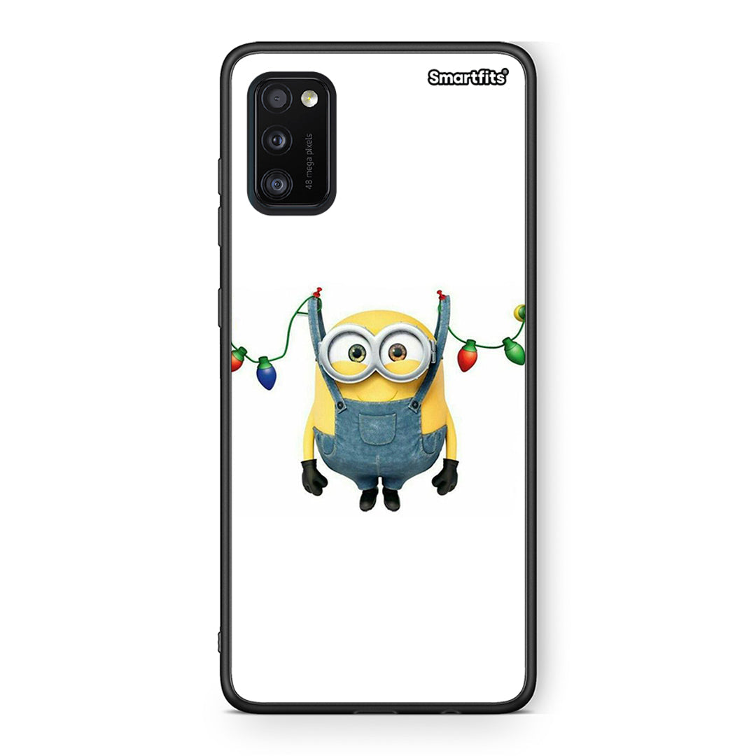 Samsung A41 Xmas Minion Lights θήκη από τη Smartfits με σχέδιο στο πίσω μέρος και μαύρο περίβλημα | Smartphone case with colorful back and black bezels by Smartfits