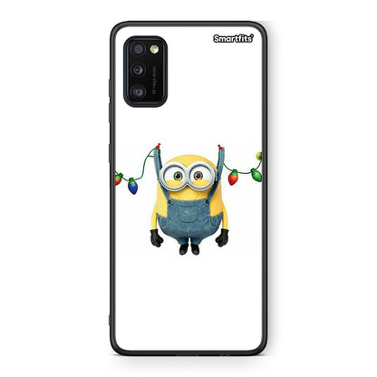 Samsung A41 Xmas Minion Lights θήκη από τη Smartfits με σχέδιο στο πίσω μέρος και μαύρο περίβλημα | Smartphone case with colorful back and black bezels by Smartfits