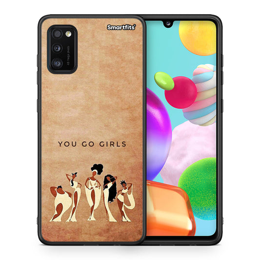 Θήκη Samsung A41 You Go Girl από τη Smartfits με σχέδιο στο πίσω μέρος και μαύρο περίβλημα | Samsung A41 You Go Girl case with colorful back and black bezels