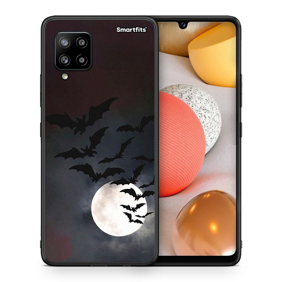 Θήκη Samsung Galaxy A42 Halloween Bat Night από τη Smartfits με σχέδιο στο πίσω μέρος και μαύρο περίβλημα | Samsung Galaxy A42 Halloween Bat Night case with colorful back and black bezels