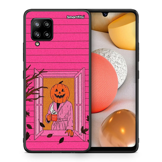 Θήκη Samsung Galaxy A42 Halloween Pumpkin Lady από τη Smartfits με σχέδιο στο πίσω μέρος και μαύρο περίβλημα | Samsung Galaxy A42 Halloween Pumpkin Lady case with colorful back and black bezels