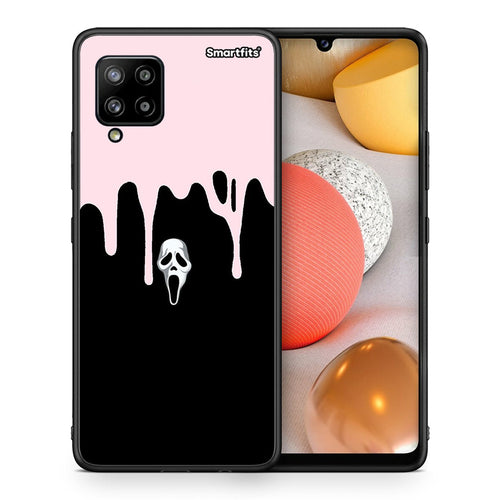 Θήκη Samsung Galaxy A42 Melting Halloween Mask από τη Smartfits με σχέδιο στο πίσω μέρος και μαύρο περίβλημα | Samsung Galaxy A42 Melting Halloween Mask case with colorful back and black bezels