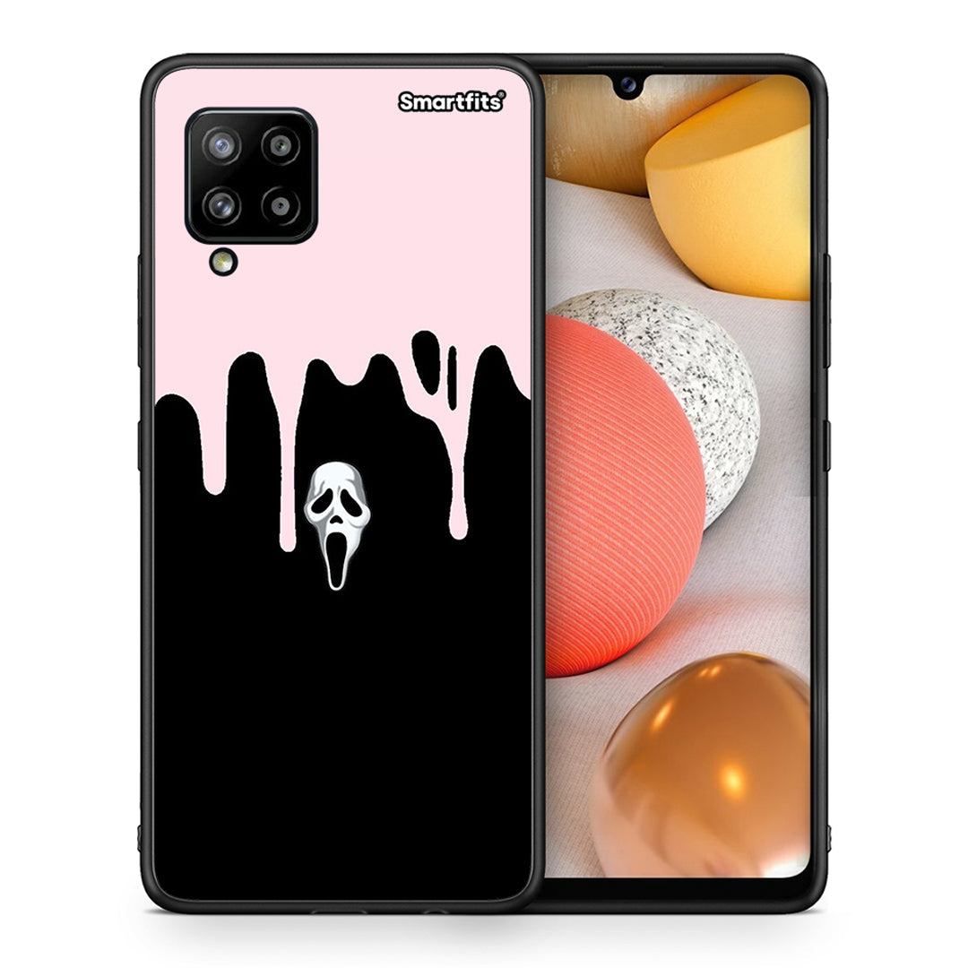 Θήκη Samsung Galaxy A42 Melting Halloween Mask από τη Smartfits με σχέδιο στο πίσω μέρος και μαύρο περίβλημα | Samsung Galaxy A42 Melting Halloween Mask case with colorful back and black bezels