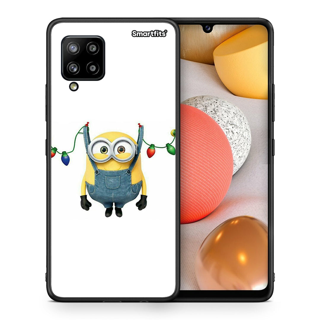 Θήκη Samsung Galaxy A42 Xmas Minion Lights από τη Smartfits με σχέδιο στο πίσω μέρος και μαύρο περίβλημα | Samsung Galaxy A42 Xmas Minion Lights case with colorful back and black bezels