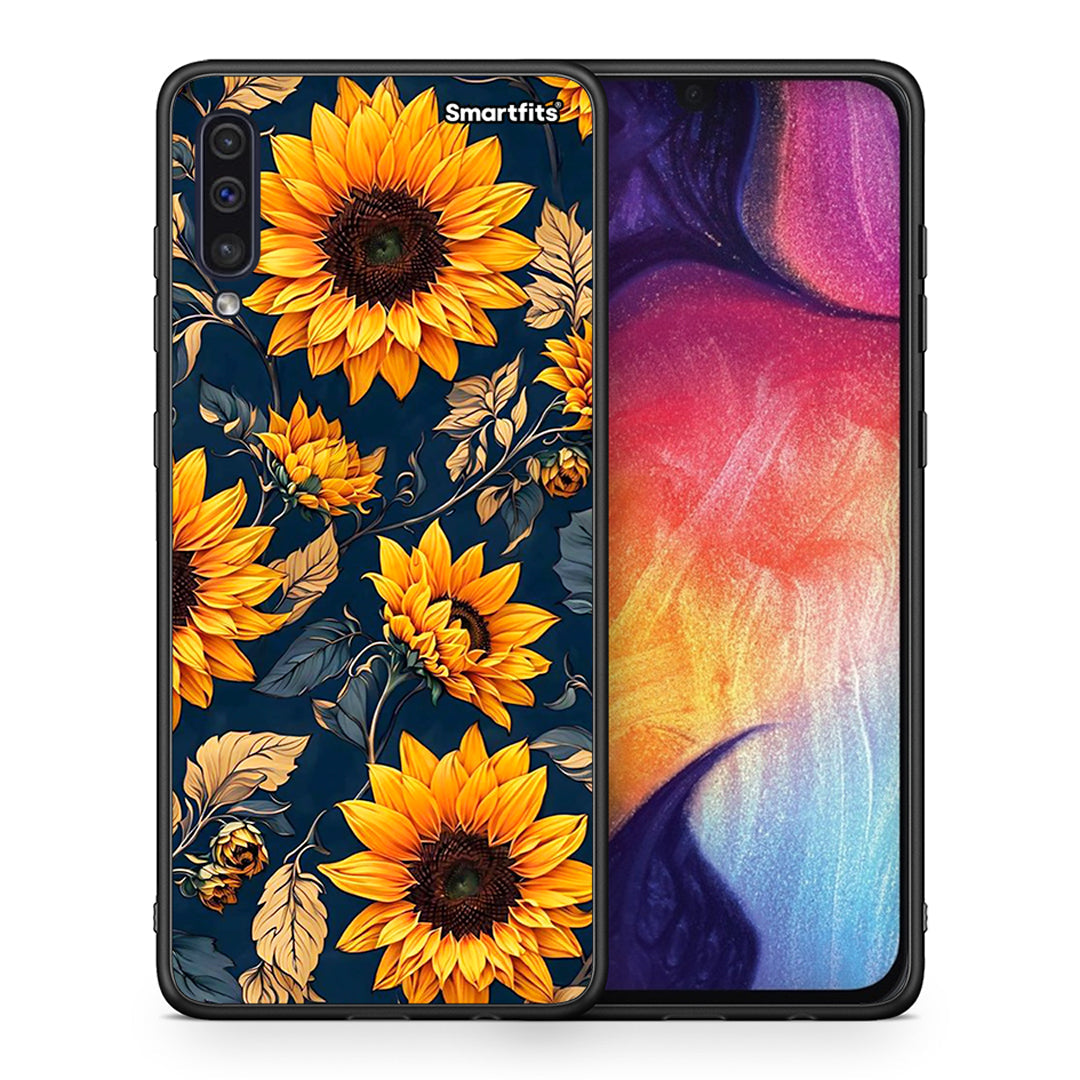 Θήκη Samsung A50 / A30s Autumn Sunflowers από τη Smartfits με σχέδιο στο πίσω μέρος και μαύρο περίβλημα | Samsung A50 / A30s Autumn Sunflowers case with colorful back and black bezels
