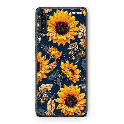 samsung a50 Autumn Sunflowers Θήκη από τη Smartfits με σχέδιο στο πίσω μέρος και μαύρο περίβλημα | Smartphone case with colorful back and black bezels by Smartfits