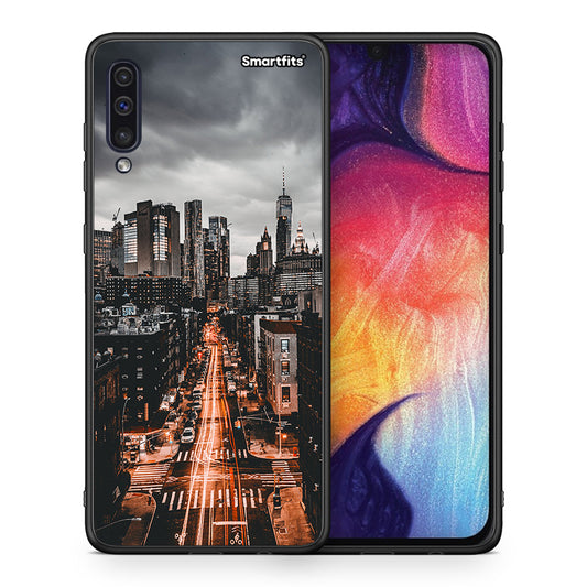 Θήκη Samsung A50/A30s City Lights από τη Smartfits με σχέδιο στο πίσω μέρος και μαύρο περίβλημα | Samsung A50/A30s City Lights case with colorful back and black bezels