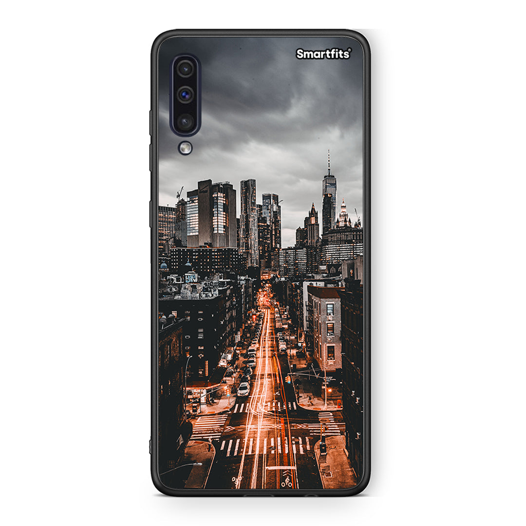 samsung a50 City Lights θήκη από τη Smartfits με σχέδιο στο πίσω μέρος και μαύρο περίβλημα | Smartphone case with colorful back and black bezels by Smartfits