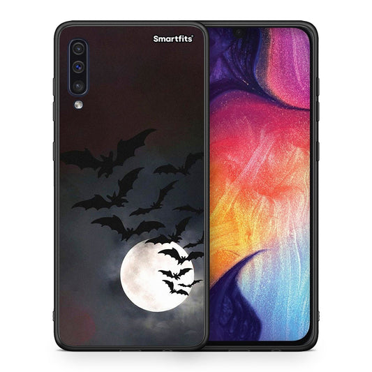 Θήκη Samsung A50 / A30s Halloween Bat Night από τη Smartfits με σχέδιο στο πίσω μέρος και μαύρο περίβλημα | Samsung A50 / A30s Halloween Bat Night case with colorful back and black bezels