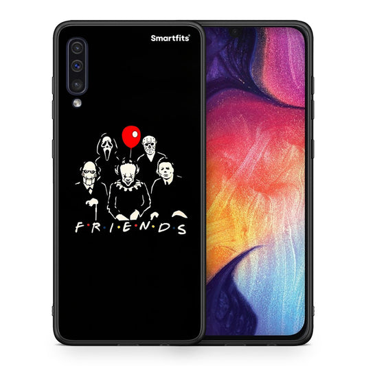 Θήκη Samsung A50 / A30s Halloween Friends από τη Smartfits με σχέδιο στο πίσω μέρος και μαύρο περίβλημα | Samsung A50 / A30s Halloween Friends case with colorful back and black bezels