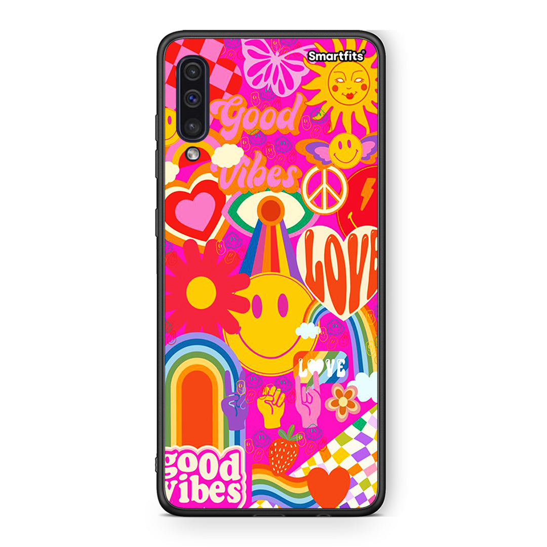 samsung a50 Hippie Love θήκη από τη Smartfits με σχέδιο στο πίσω μέρος και μαύρο περίβλημα | Smartphone case with colorful back and black bezels by Smartfits