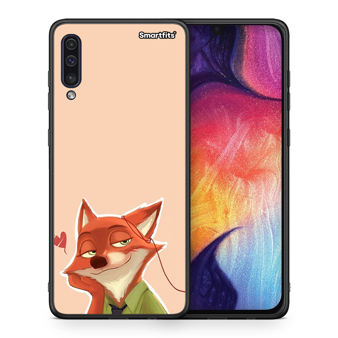 Θήκη Samsung A50/A30s Nick Wilde And Judy Hopps Love 1 από τη Smartfits με σχέδιο στο πίσω μέρος και μαύρο περίβλημα | Samsung A50/A30s Nick Wilde And Judy Hopps Love 1 case with colorful back and black bezels