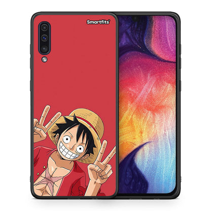 Θήκη Samsung A50 / A30s Pirate Luffy από τη Smartfits με σχέδιο στο πίσω μέρος και μαύρο περίβλημα | Samsung A50 / A30s Pirate Luffy case with colorful back and black bezels