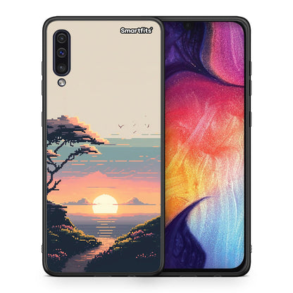 Θήκη Samsung A50 / A30s Pixel Sunset από τη Smartfits με σχέδιο στο πίσω μέρος και μαύρο περίβλημα | Samsung A50 / A30s Pixel Sunset case with colorful back and black bezels
