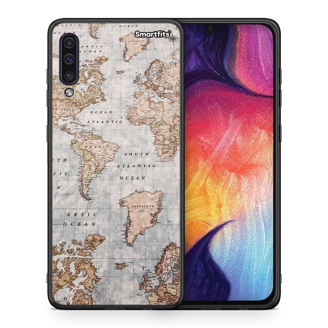 Θήκη Samsung A50 / A30s World Map από τη Smartfits με σχέδιο στο πίσω μέρος και μαύρο περίβλημα | Samsung A50 / A30s World Map case with colorful back and black bezels