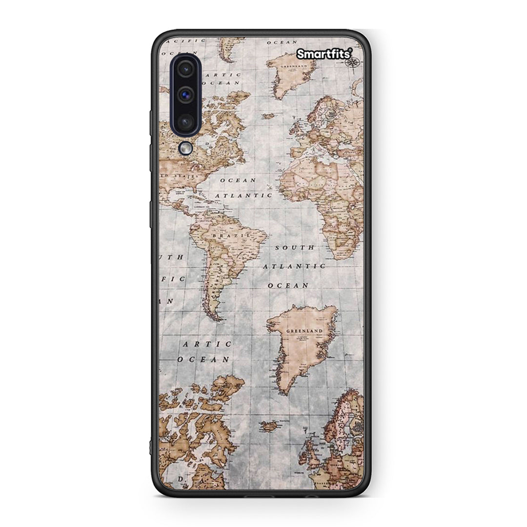 samsung a50 World Map Θήκη από τη Smartfits με σχέδιο στο πίσω μέρος και μαύρο περίβλημα | Smartphone case with colorful back and black bezels by Smartfits