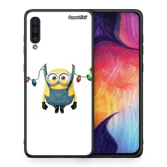 Θήκη Samsung A50/A30s Xmas Minion Lights από τη Smartfits με σχέδιο στο πίσω μέρος και μαύρο περίβλημα | Samsung A50/A30s Xmas Minion Lights case with colorful back and black bezels