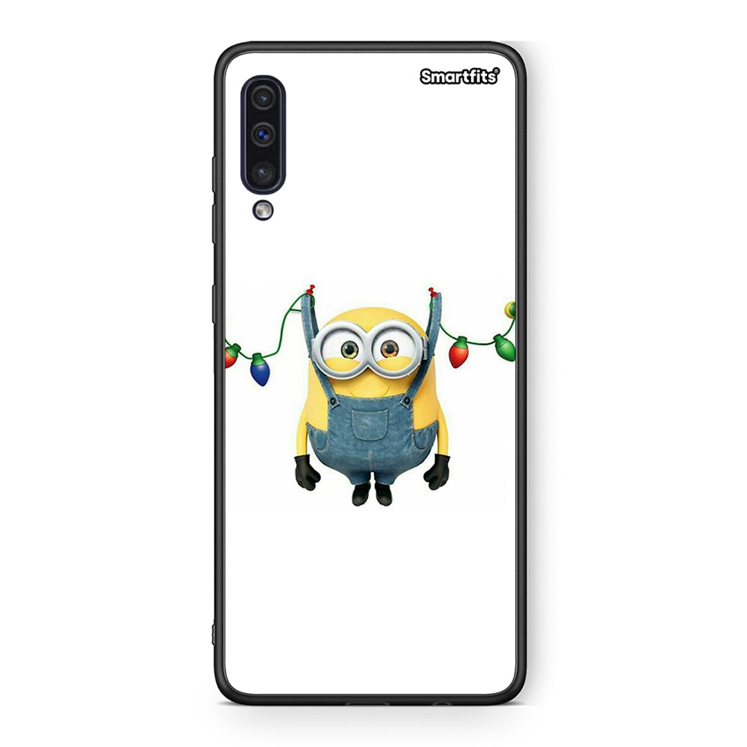 samsung a50 Xmas Minion Lights θήκη από τη Smartfits με σχέδιο στο πίσω μέρος και μαύρο περίβλημα | Smartphone case with colorful back and black bezels by Smartfits