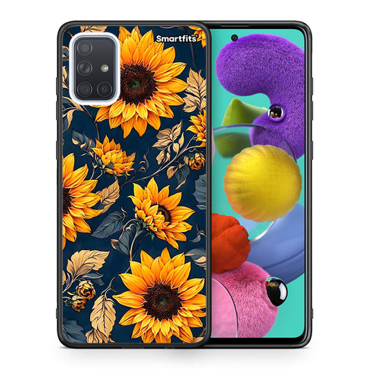 Θήκη Samsung A51 Autumn Sunflowers από τη Smartfits με σχέδιο στο πίσω μέρος και μαύρο περίβλημα | Samsung A51 Autumn Sunflowers case with colorful back and black bezels